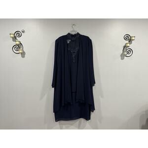 Patra Woman Cape Dress With Embellished Beads And Sequins Navy 20